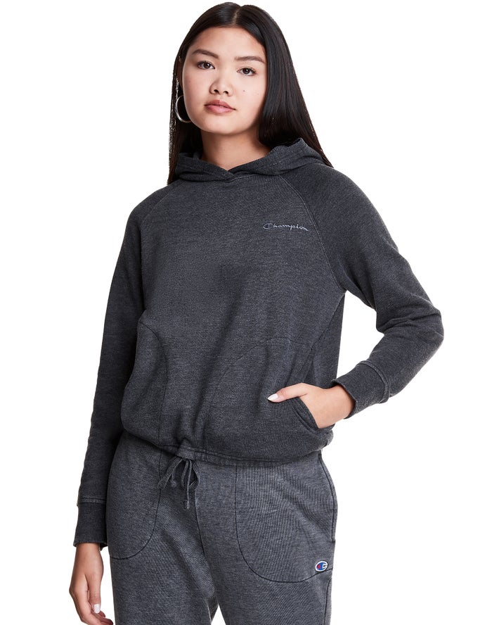 Champion Lounge Cinch Bottom Kadın Kapşonlu Sweatshirt Siyah ( SRVTKL348 )